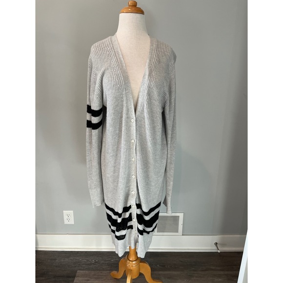 Banana Republic Sweaters - Banana Republic women's Gray Black Striped Ribbed Button Front Longline XL sweat